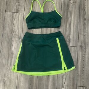 Outdoor Voices Vibrant Green Two-Piece bra & skort Set